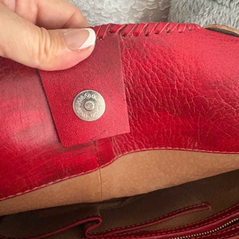 Alejandro Yeo Red Leather Hand Tooled Handbag Tote Like NEW - Picture 11 of 16